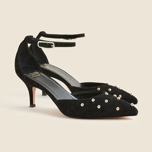 NIB J.Crew Made in Italy Colette Black Suede Slingback Heels with Beads.